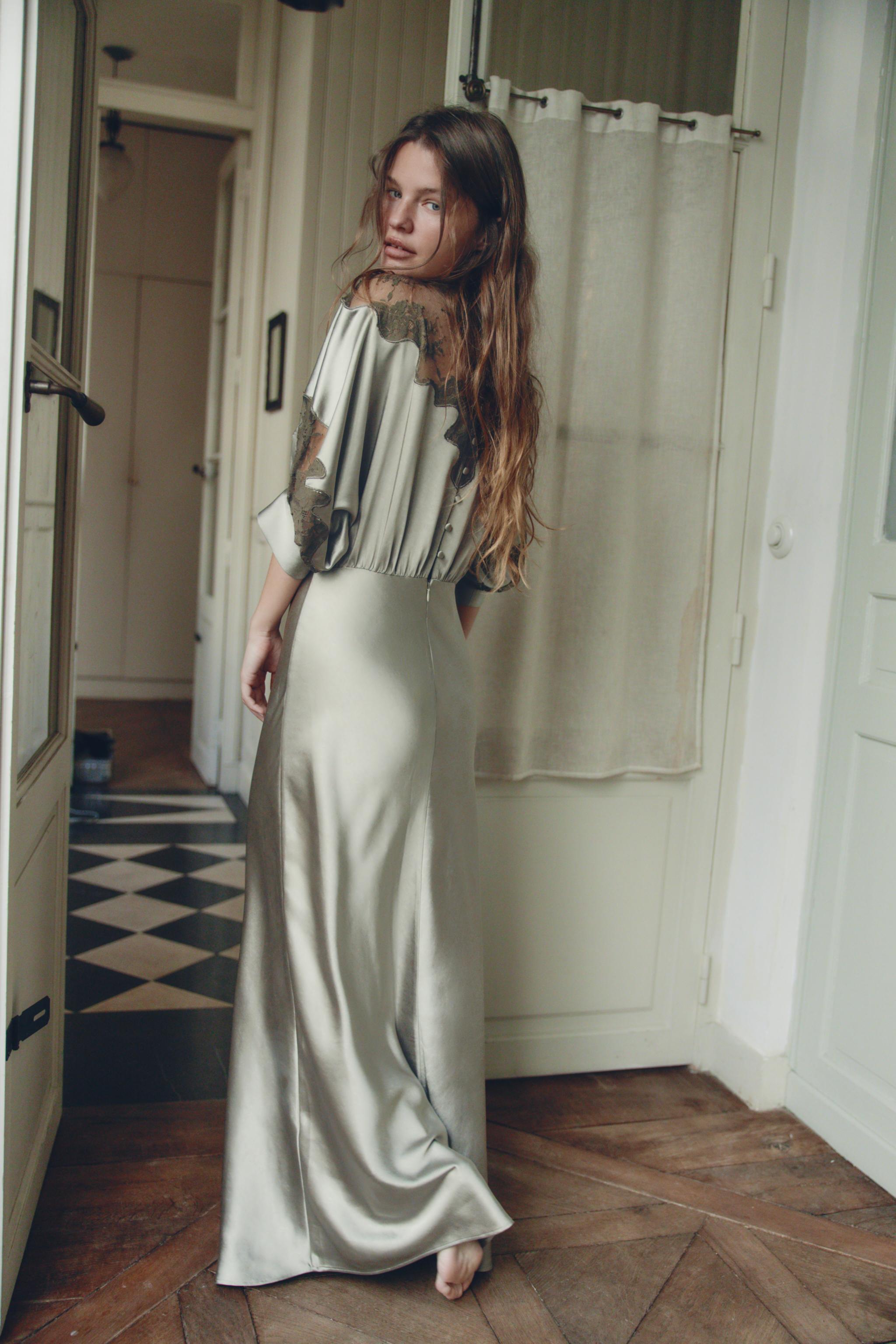SATIN LACE DRESS - Gray green | ZARA United States SATIN LACE DRESS - Gray green | ZARA United States