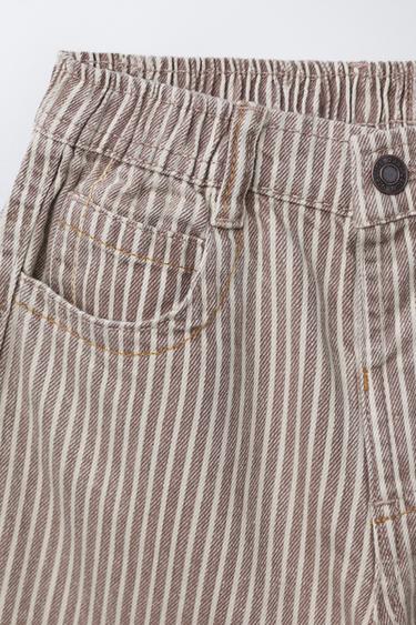 PANTALON BAGGY EN SERGÉ À RAYURES - Marron / Taupe de Zara - Image 2