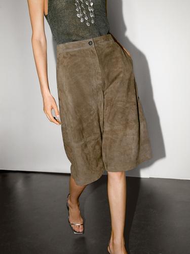 Zara Long suede leather Bermuda shorts - Black gold