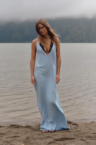 Zara 飄逸中長版洋裝 - 淡藍色