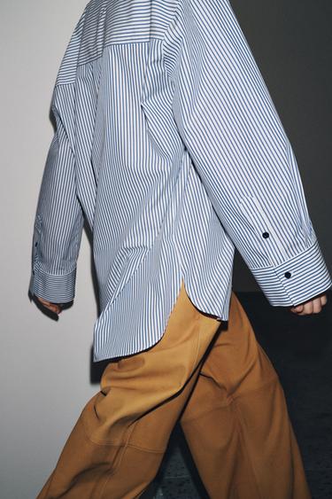 STRIPED POPLIN SHIRT ZW COLLECTION - White / Navy by Zara - Image 3