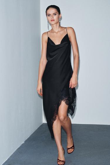 VESTIDO SATINADO ENCAJE ZW COLLECTION - Negro de Zara