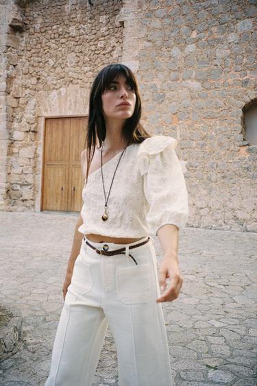ASYMMETRIC EMBROIDERED TOP - Ecru by Zara - Image 2