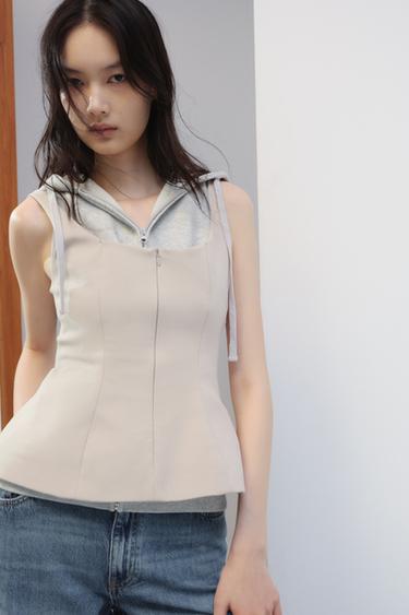 ZIPPED PEPLUM TOP - Beige by Zara