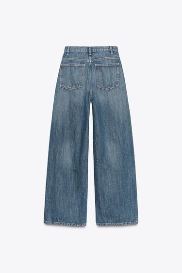 Zara TRF HIGH WAIST CROSSOVER WAIST WIDE LEG JEANS - Blue / Gray