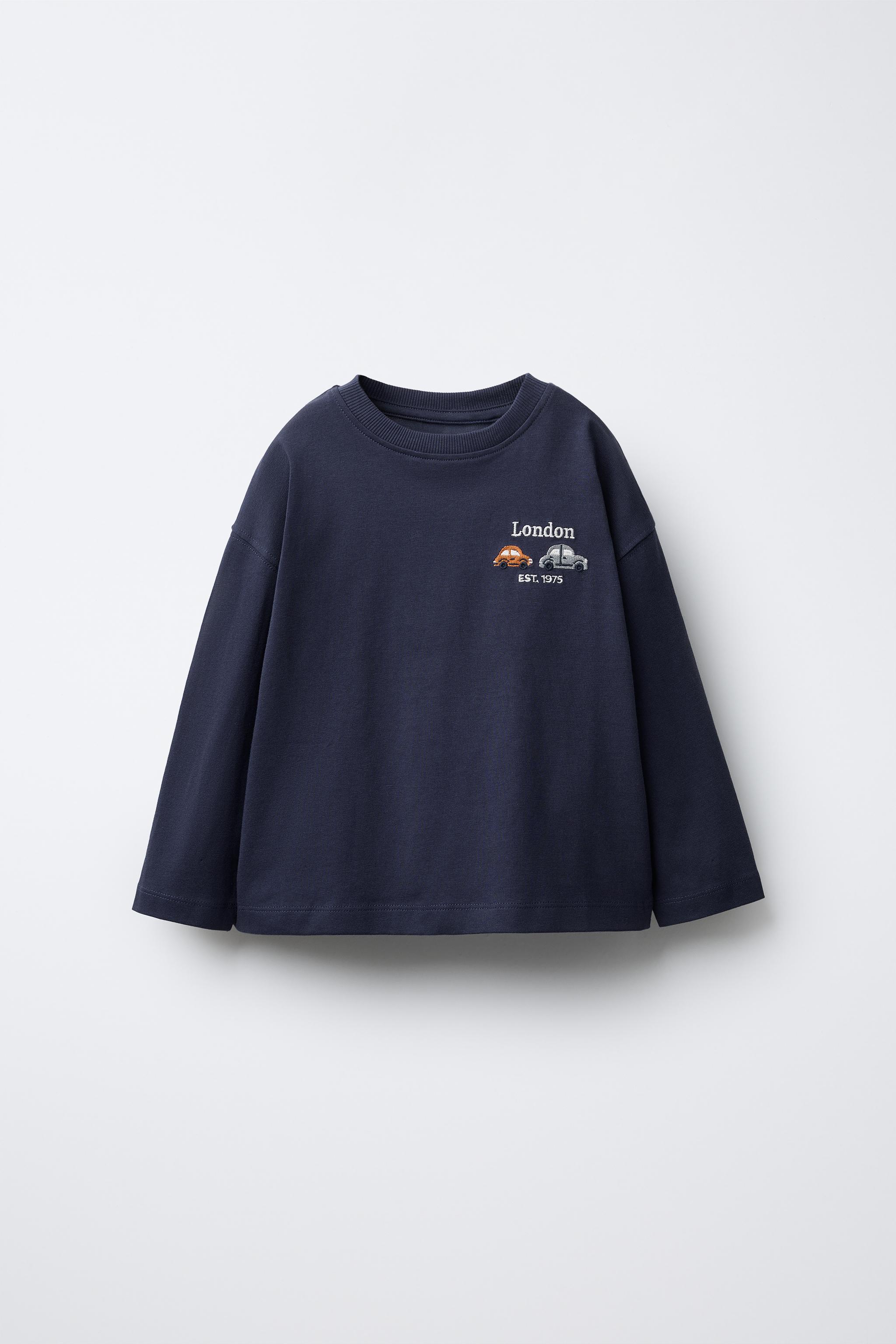 刺繍入りTシャツ - ネイビーブルー | ZARA Japan / 日本