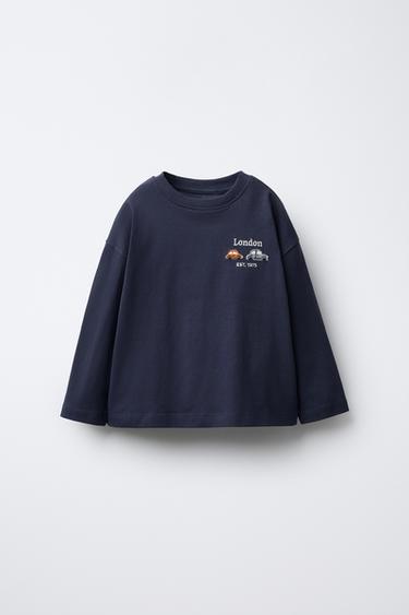 T-SHIRT BRODÉ - Bleu marine de Zara - Image 0