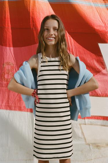STRIPED RIB DRESS - Ecru / Navy by Zara