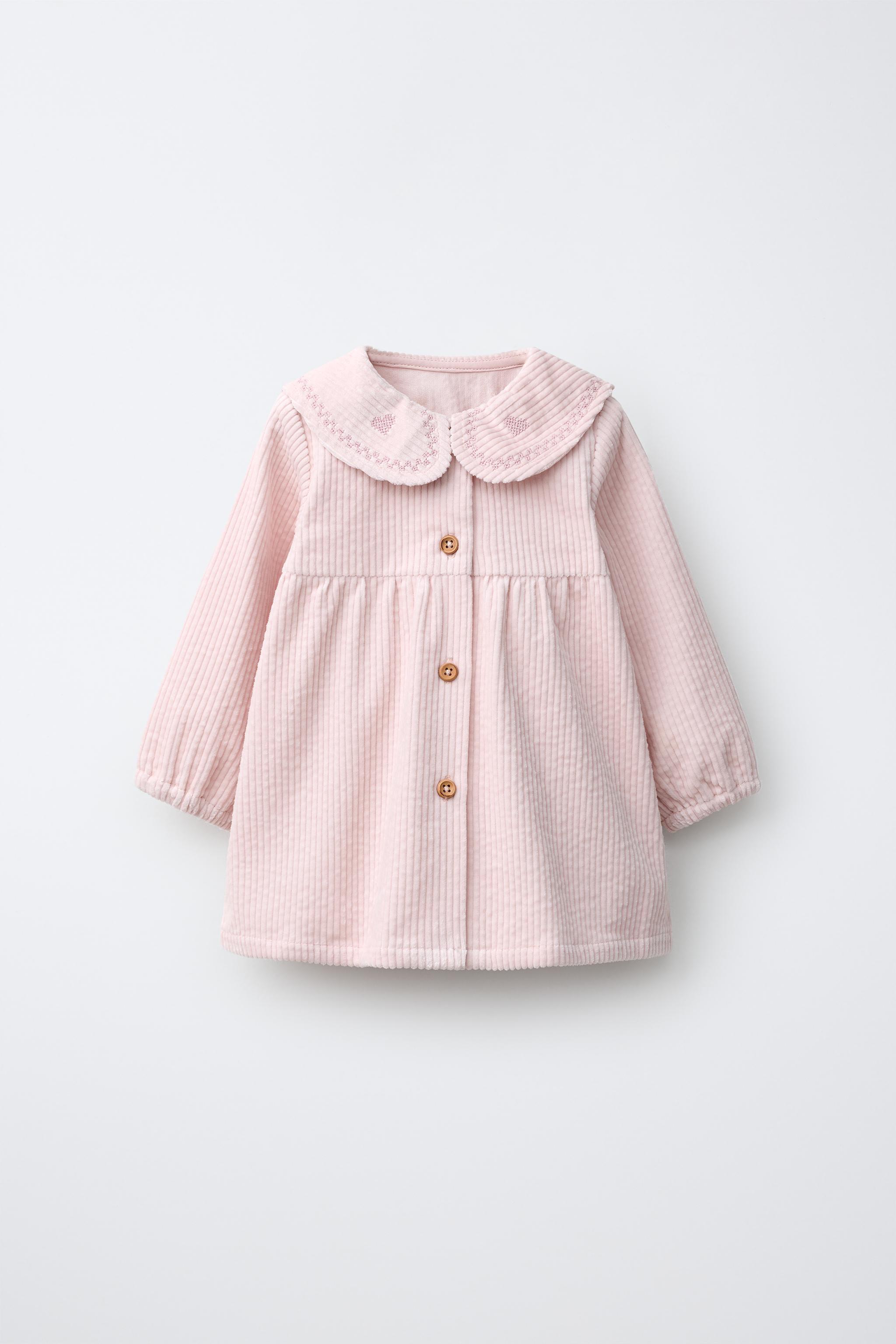 刺繍入りコーデュロイワンピース - パステルピンク | ZARA Japan / 日本