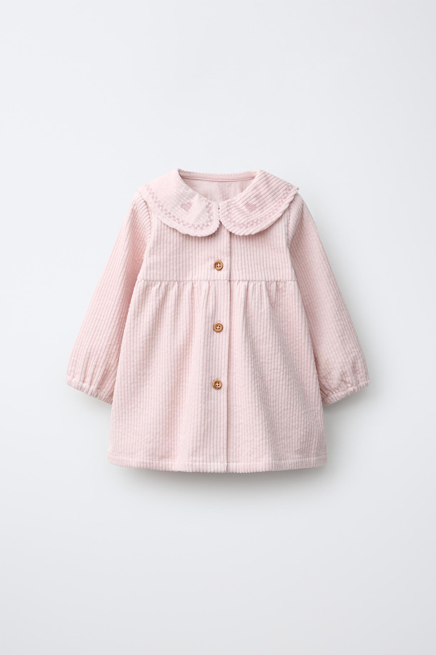 Детское платье Zara Embroidered Corduroy, цвет: Пастельный розовый — фото 1