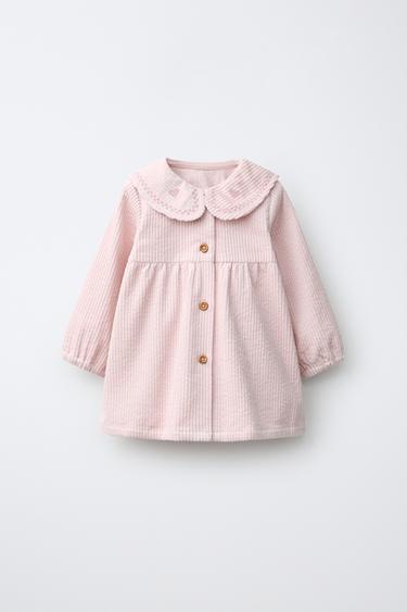 EMBROIDERED CORDUROY DRESS — Pastel pink 2