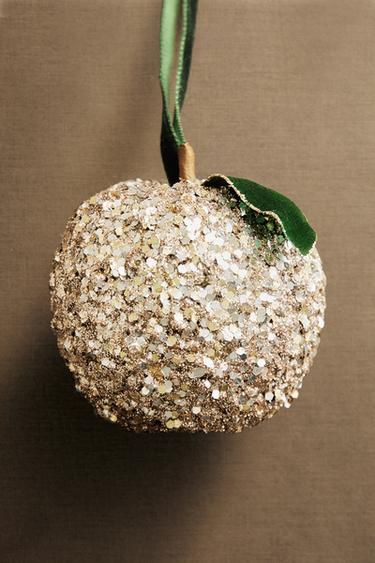 GLITTERY APPLE CHRISTMAS TREE DECORATION - Gold by Zara - Image 4