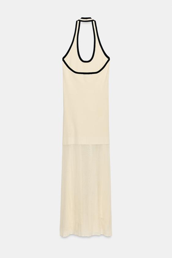 LONG KNIT DRESS WITH CONTRAST TRIM - Ecru / Black by Zara - Image 0
