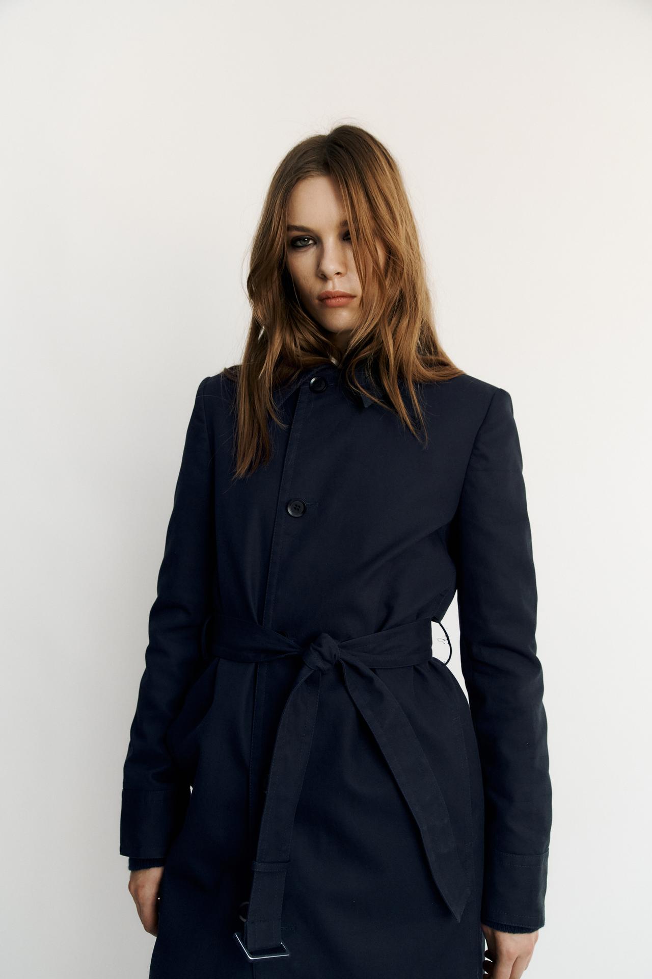 100% COTTON TRENCH COAT — Navy blue