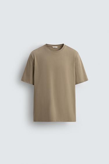 Zara BASIC SLIM FIT T-SHIRT - Brown / Taupe