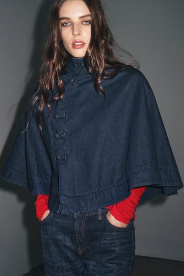 CAPE EN DENIM À BRANDEBOURGS - Bleu de Zara - Image 3