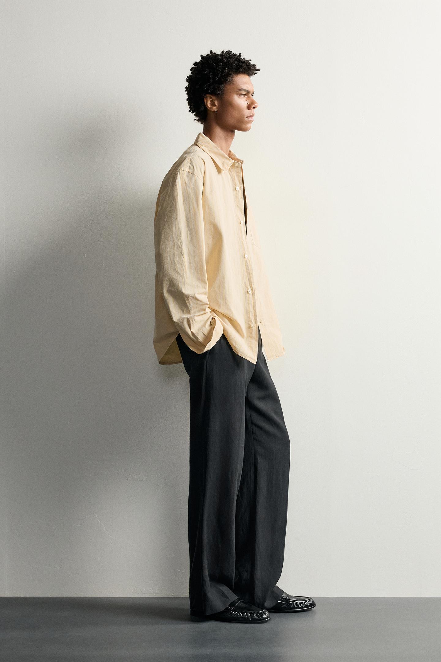 Мужская рубашка Zara Relaxed Fit Striped, цвет: Светлый жёлтый — фото 4