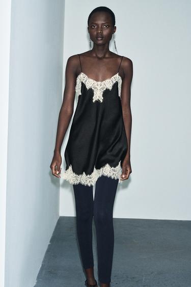 TOP SATINATU DENTELA KONTRASTEDUNA, ZW COLLECTION - Beltza, Zara-rena