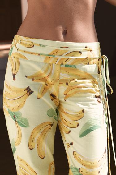 Zara FRUIT PRINT DRAWSTRING PANTS - yellow