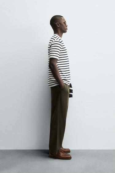 CHECK TEXTURED T-SHIRT - Ecru / Navy by Zara - Image 3