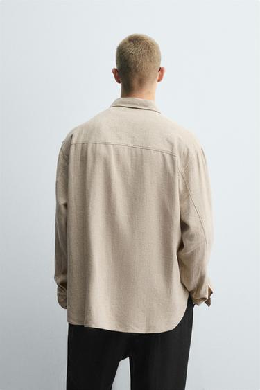 LINEN-VISCOSE TIE SHIRT - Sand by Zara - Image 2