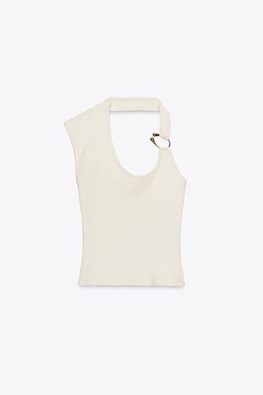 RIBBED TOP WITH METAL DETAIL - Écru de Zara - Image 4