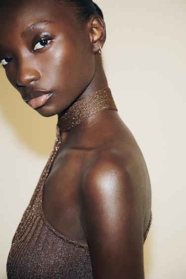 ROBE MIDI ASYMÉTRIQUE FOULARD - Chocolat de Zara - Image 2