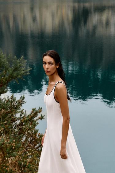 MIDI DRESS WITH CONTRAST PIPING - Oyster-white by Zara - Image 7