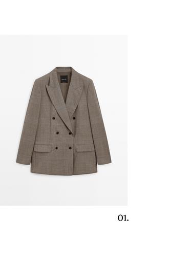 Zara Check wool suit blazer - Beige