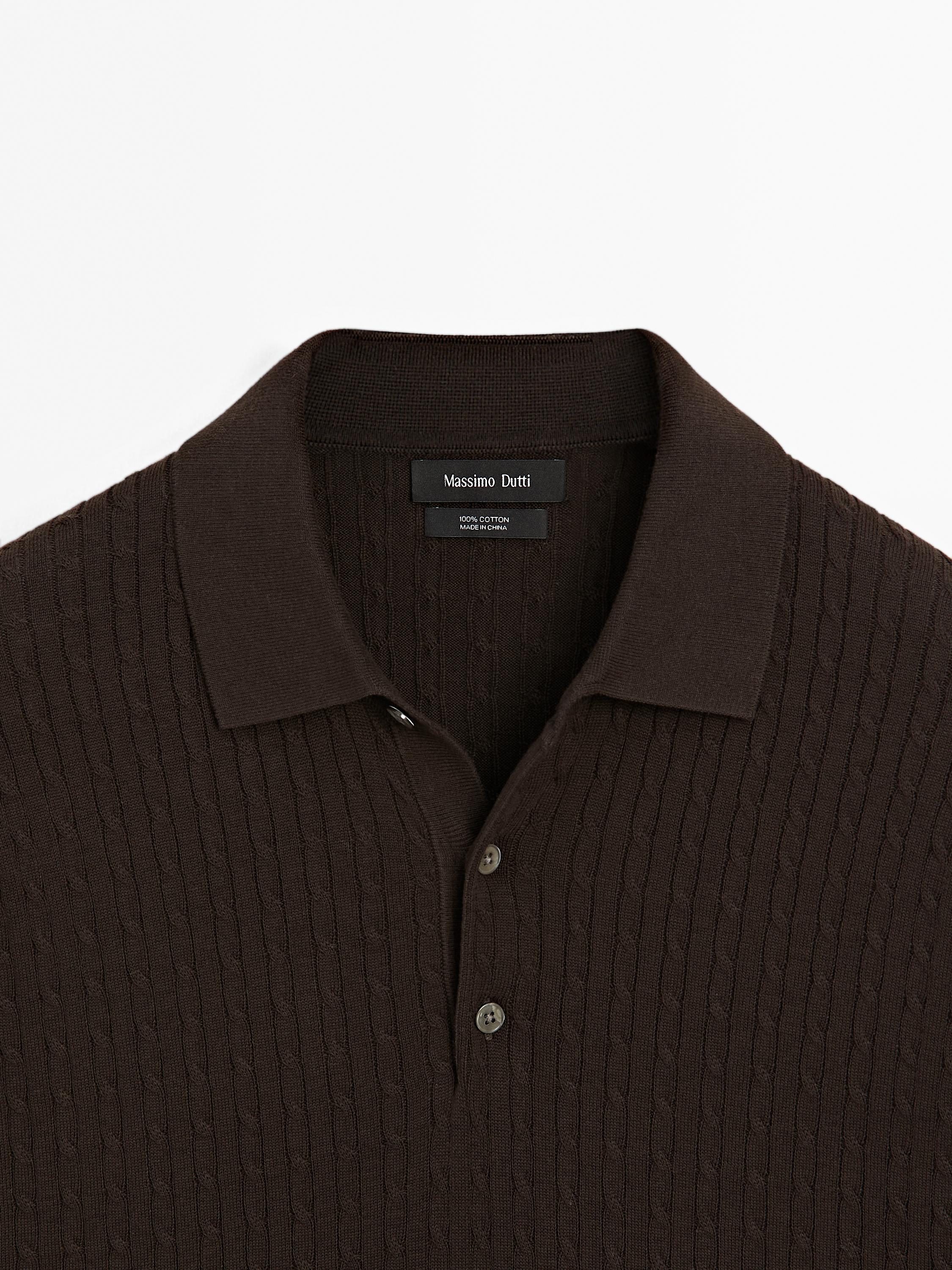 100% cotton cable-knit polo sweater