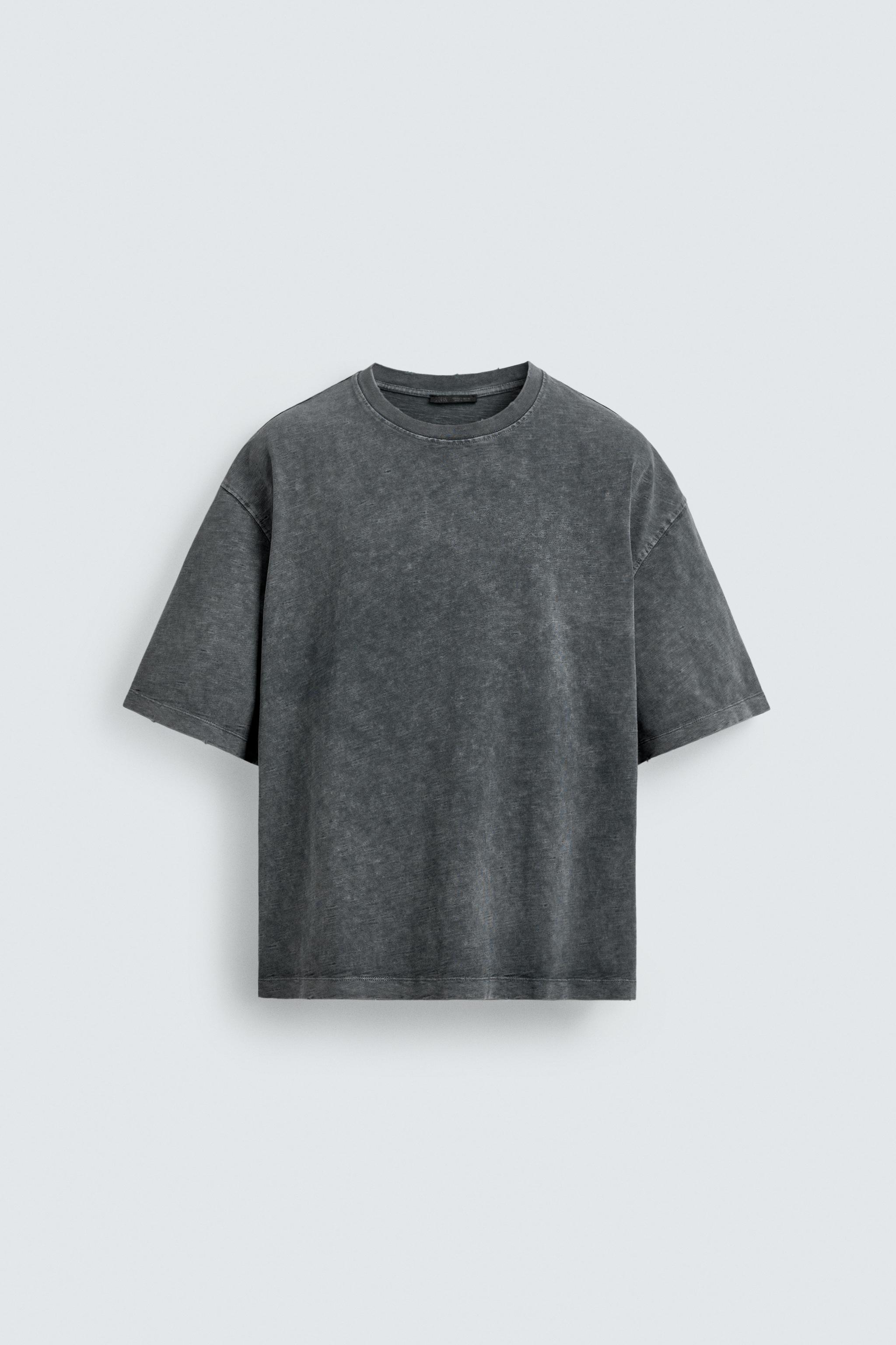 RELAXED FIT SLUB TEXTURE WASHED T-SHIRT — Dark anthracite