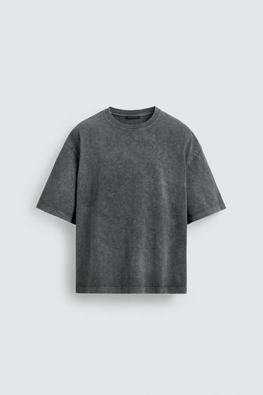 RELAXED FIT SLUB KNIT T-SHIRT WITH WASHED EFFECT - Dark anthracite by Zara