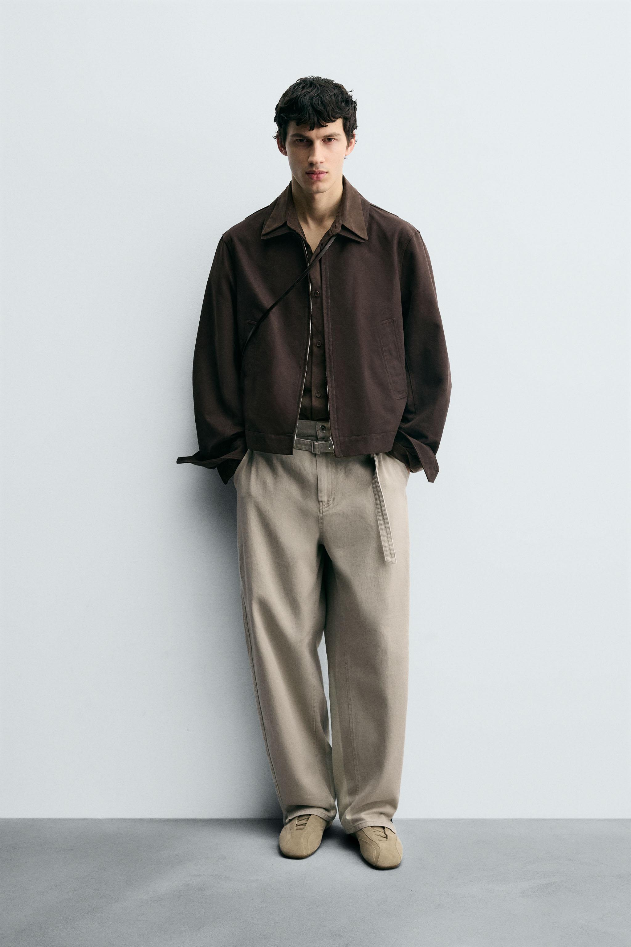 ベルト付きワイドバルーンフィットパンツ - ベージュ | ZARA