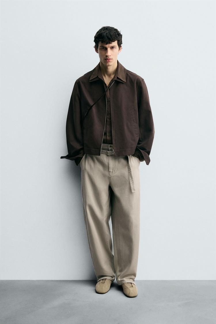 BELTED WIDE-LEG BALLOON FIT TROUSERS Beige ZARA United Kingdom