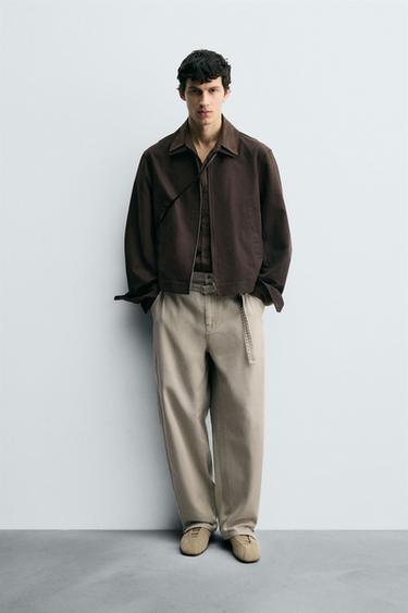PANTALÓN WIDE BALLOON FIT CINTURÓN - Beige de Zara - Imagen 0