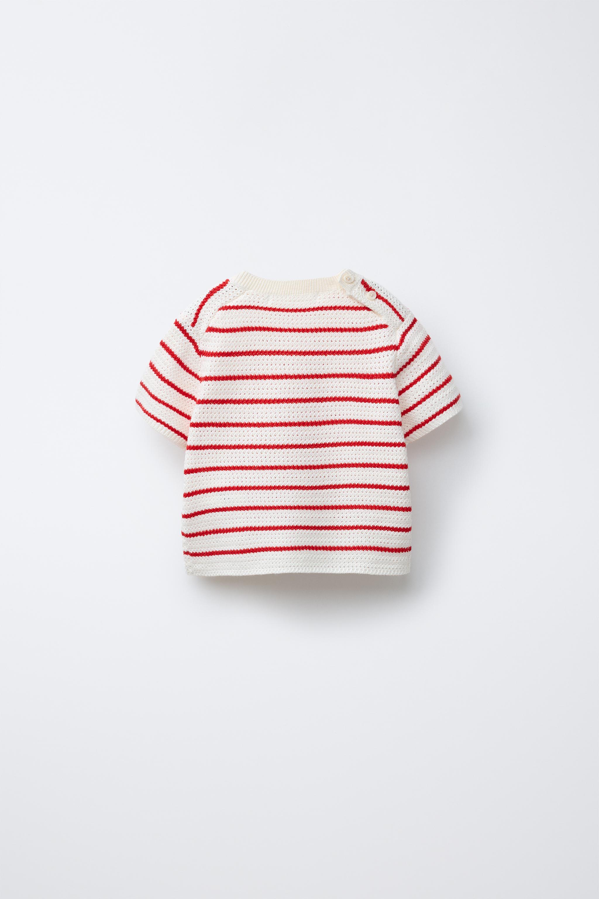 Sweater Zara Baby Trui STRIPED KNIT SWEATER Ecru Red ZARA United