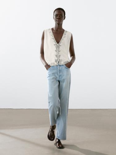 Blouse fluide à dentelle - Blanc cassé de Zara