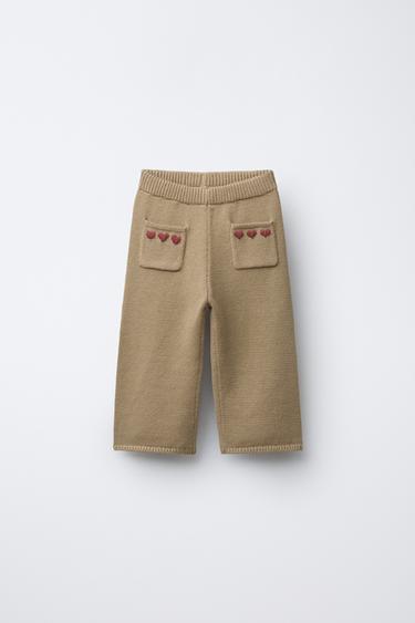 Zara EMBROIDERED HEART KNIT CULOTTES - Light khaki - Image 0