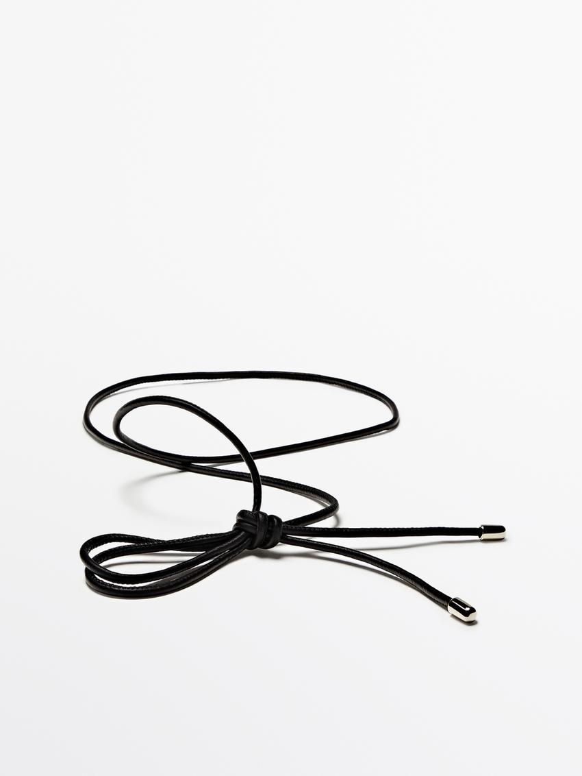 Leather cord belt with knot detail - Black