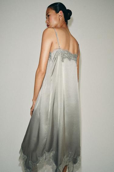 ROBE MI-LONGUE DENTELLE ZW COLLECTION - Gris moyen de Zara - Image 5