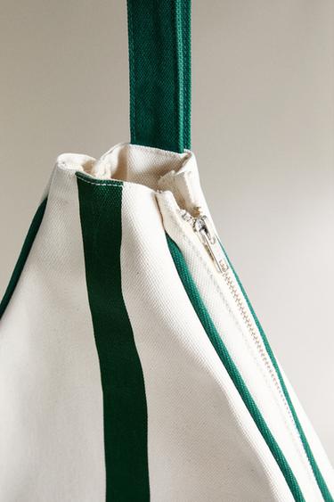 CANVAS TENNIS RACKET CASE - Ecru / Green by Zara - Image 2