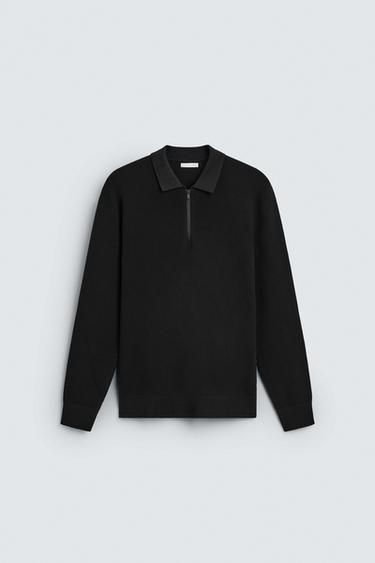 KNIT QUARTER-ZIP POLO SHIRT - Black by Zara
