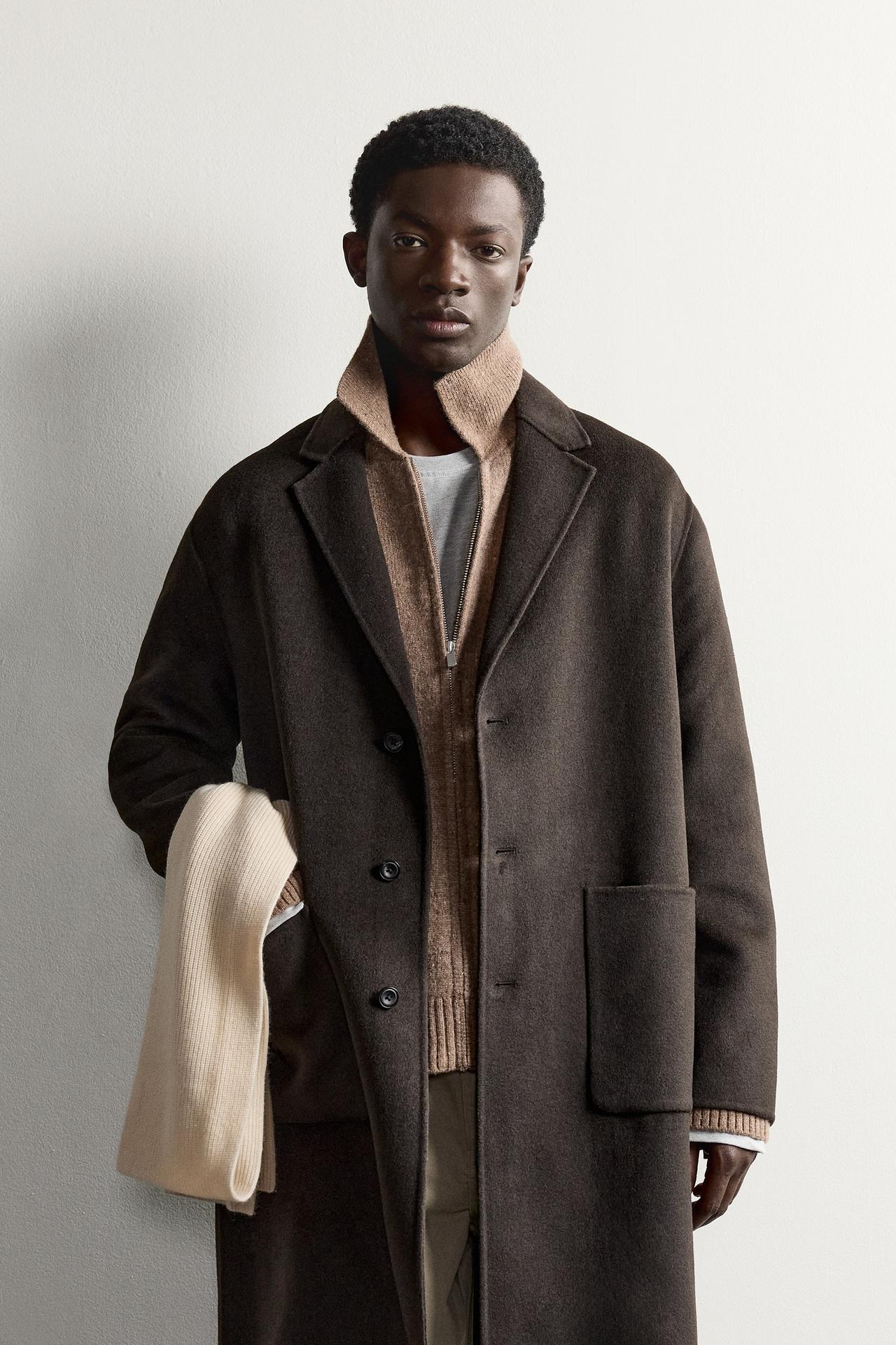 WOOL-BLEND DOUBLE-FACED COAT — Brown