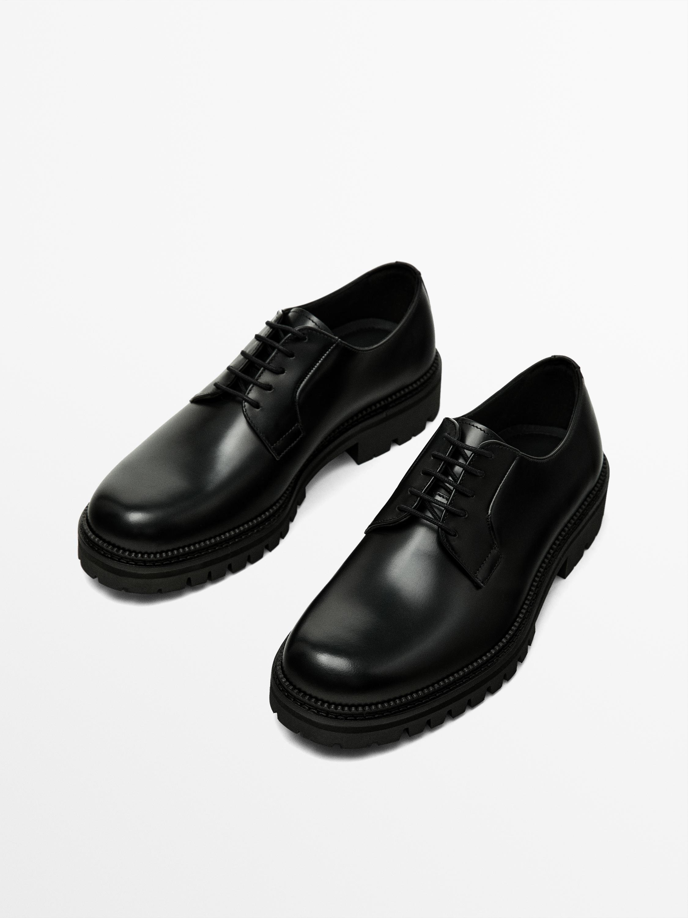 Black leather track sole shoes - Black | ZARA United States