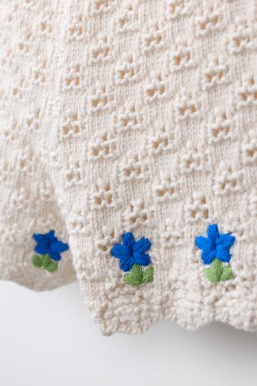 SHORT EN MAILLE CROCHET BRODÉ - Écru de Zara - Image 3