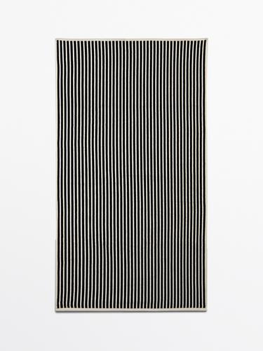 Zara Striped cotton towel - Navy blue - Image 0