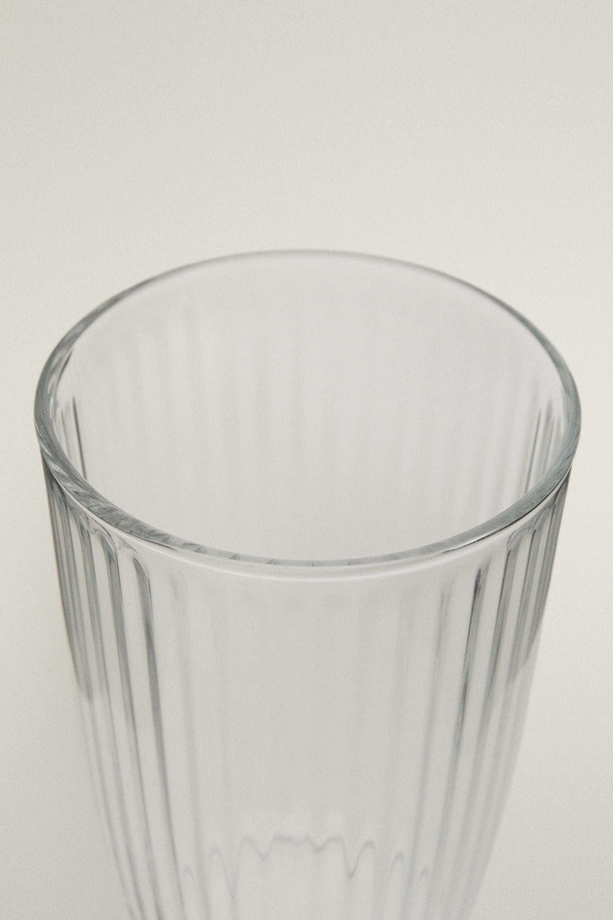 LINE-DESIGN GLASS SOFT DRINK TUMBLER — Transparent