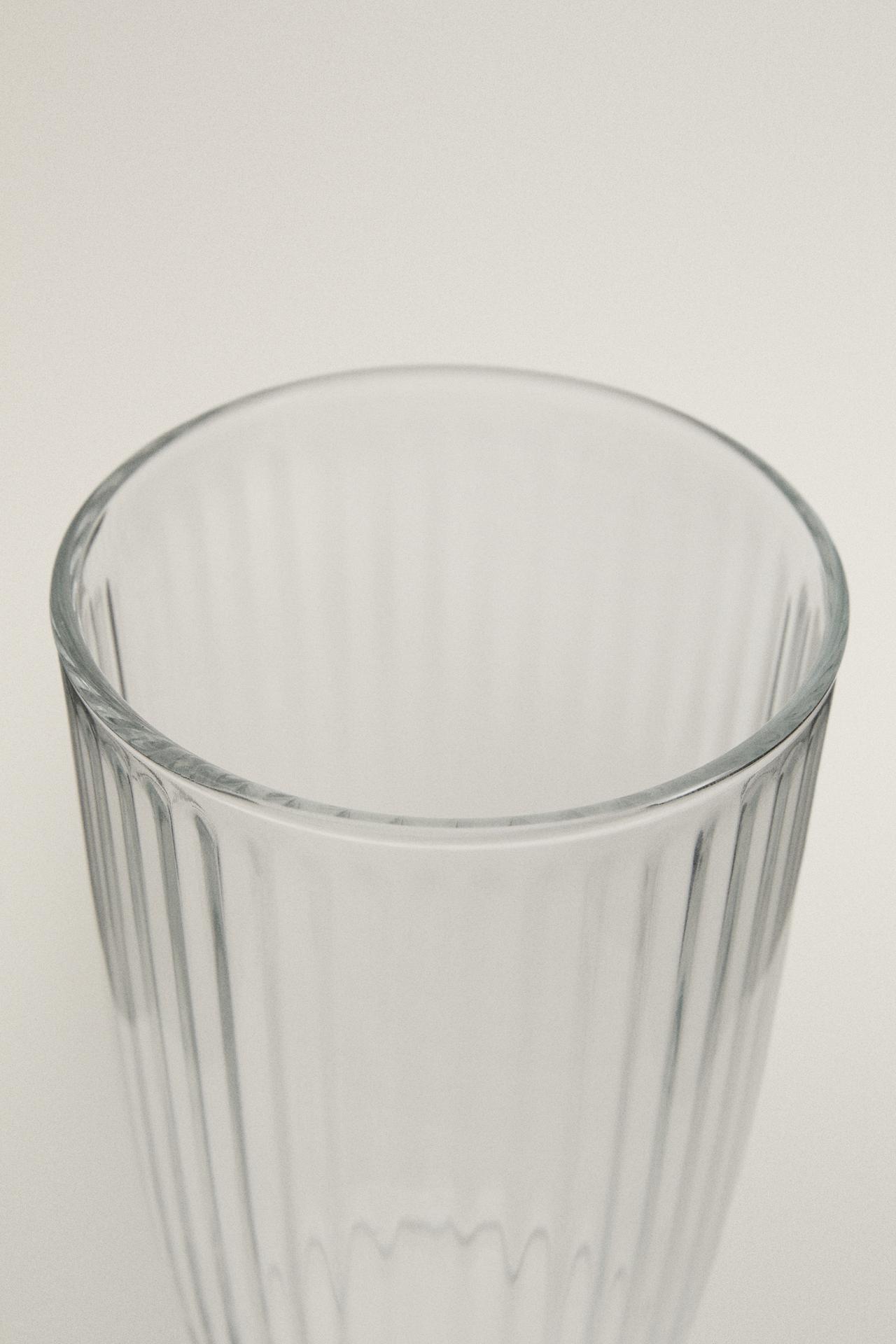 LINE-DESIGN GLASS SOFT DRINK TUMBLER — Transparent