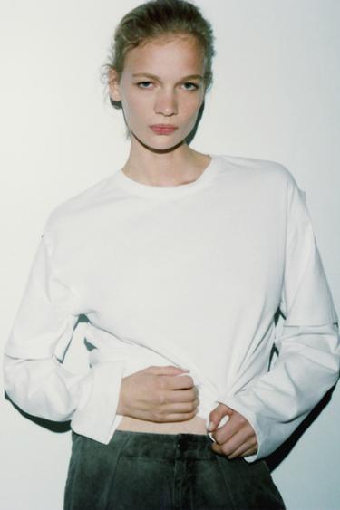 DOUBLE EFFECT LONG SLEEVE T-SHIRT - White by Zara