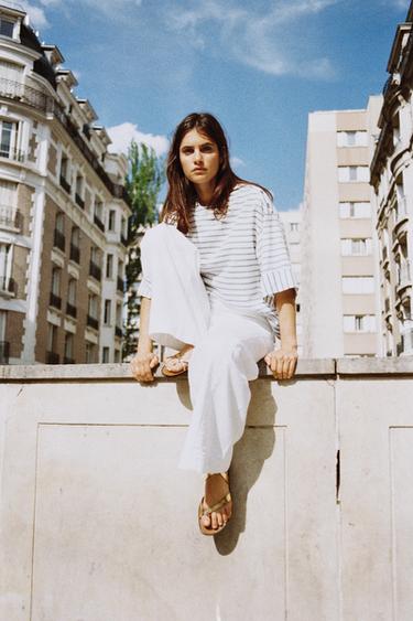 CHEMISE À RAYURES AVEC LIN - Bleu / Blanc de Zara - Image 2